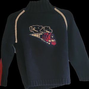 Size 6 Cotton Sweater with an Embroidered Train and Elbow Patches